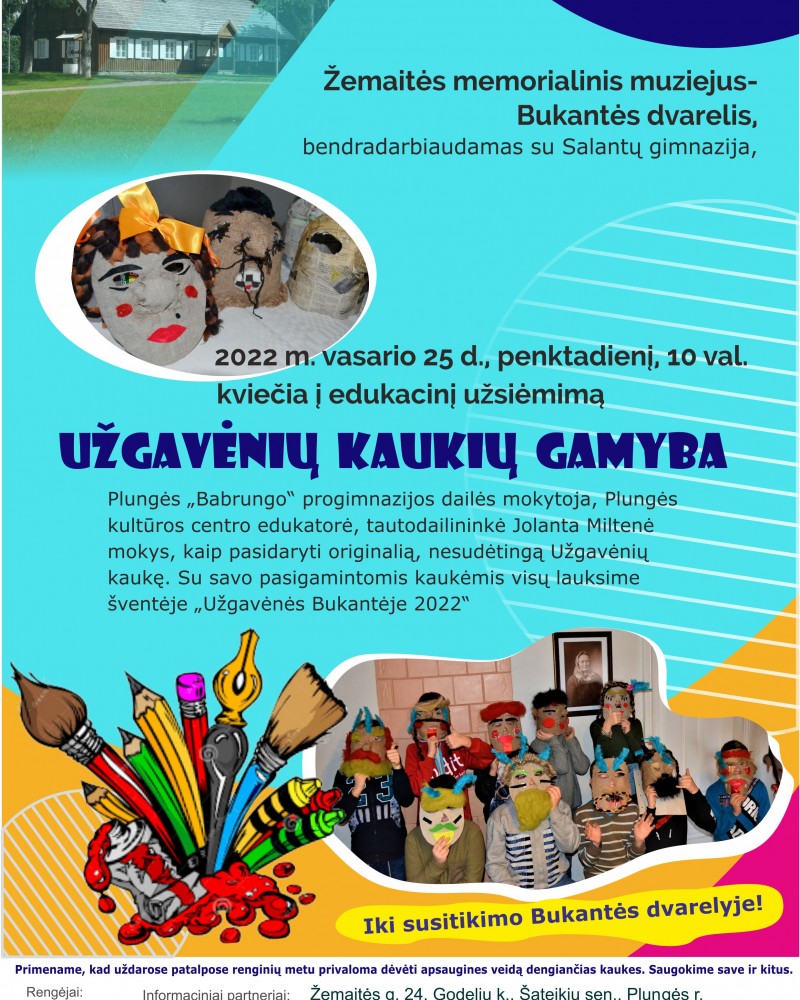 Edukacinis užsiėmimas Užgavėnių kaukių gamyba Bukantėje 2022-02-25