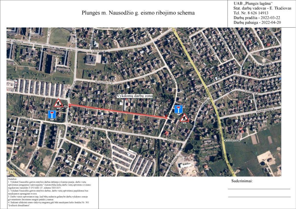 Eismo ribojimo schema Nausodžio g. darbų pradžia 2022-03-22