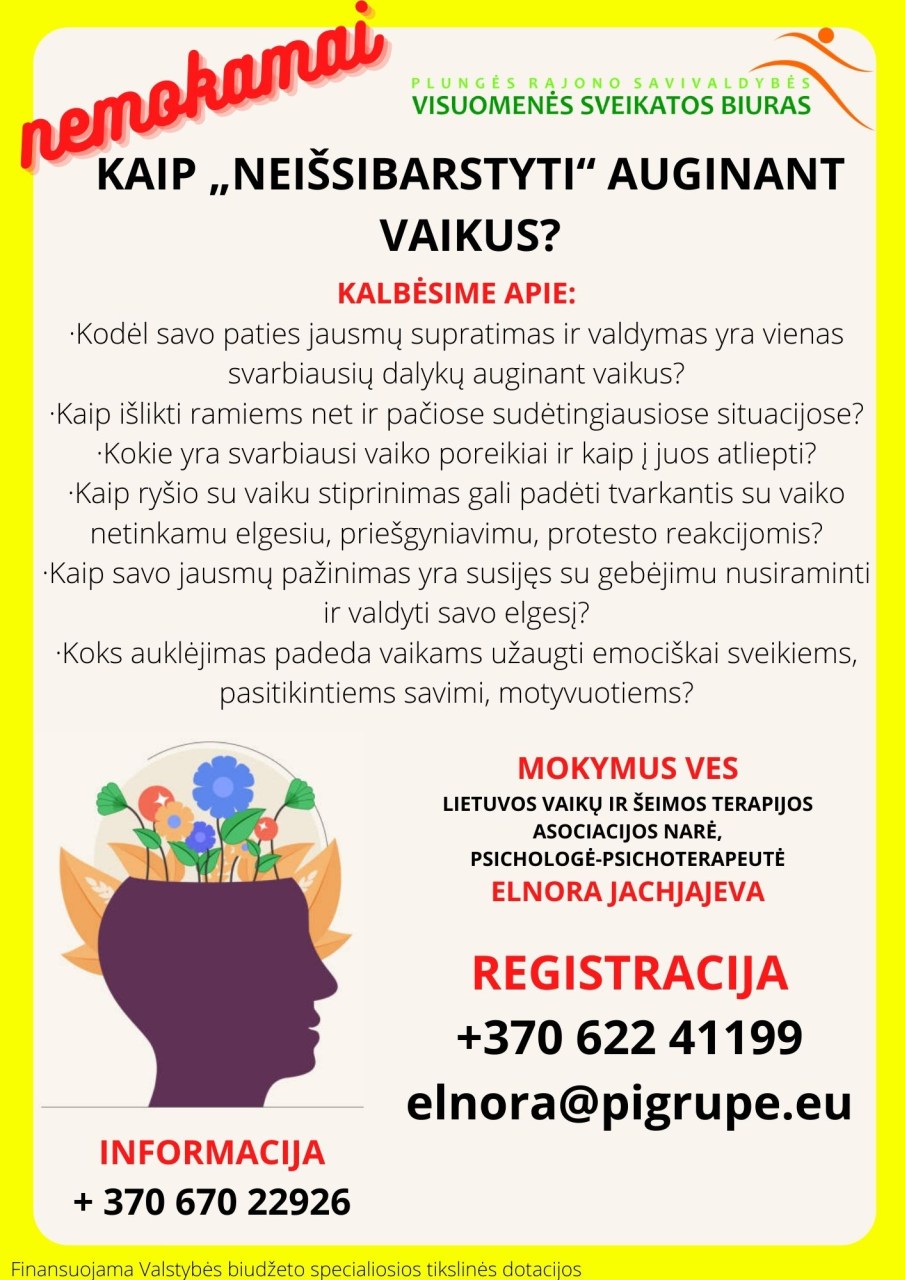 Nemokami psichinę sveikatą stiprinantys, nuotoliniai, grupiniai užsiėmimai