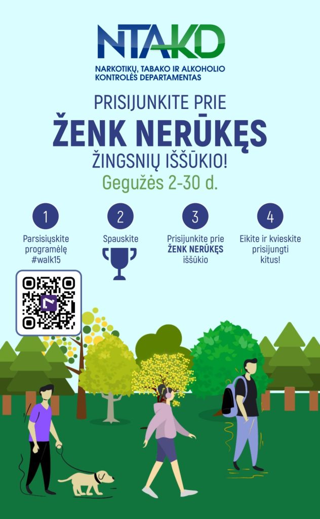 Narkotikų, tabako ir alkoholio departamentas kviečia švietimo bei ugdymo įstaigas jungtis ir aktyviai dalyvauti į gegužės mėn. vyksiančią socialinę akciją „Ženk Nerūkęs“