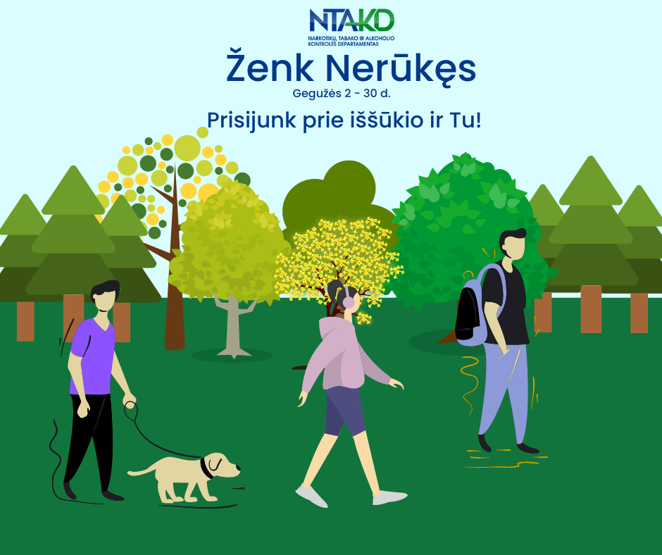 Narkotikų, tabako ir alkoholio departamentas kviečia švietimo bei ugdymo įstaigas jungtis ir aktyviai dalyvauti į gegužės mėn. vyksiančią socialinę akciją „Ženk Nerūkęs“.