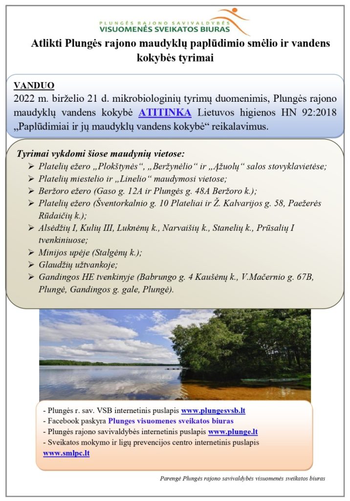 Maudyklų vandens tyrimų duomenys 2022-06-21