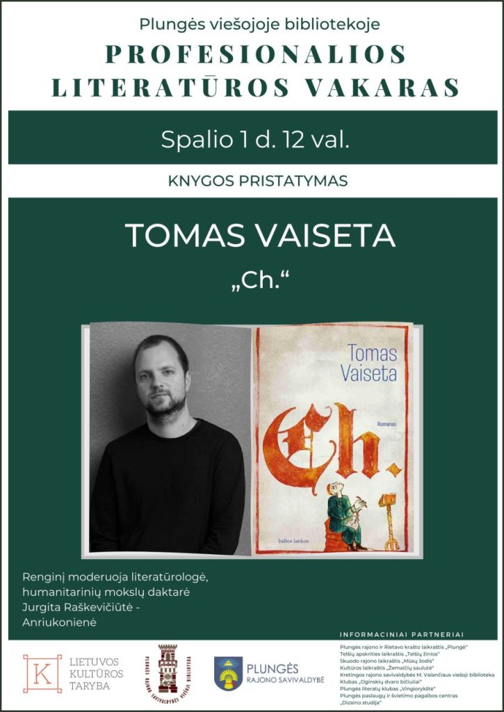 susitikimas su rašytoju Tomu Vaiseta ir jo naujausio romano „Ch.“ pristatymas