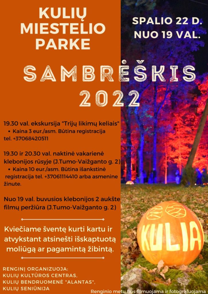 2022-10-22 Sambrėškis. Ekskursija, naktinė vakarienė, filmų peržiūra, moliūgai-žibintai