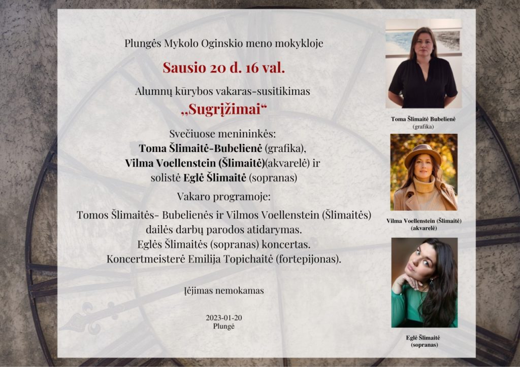 2023-01-20 Sugrįžimai, alumnų kūrybos vakaras Plungės Mykolo Oginskio meno mokykloje