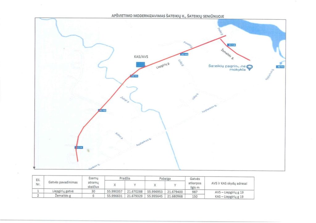 Projekto „Plungės rajono savivaldybės gatvių apšvietimo kokybės gerinimas, (II etapas)” įgyvendinimas. Šateikių k.
