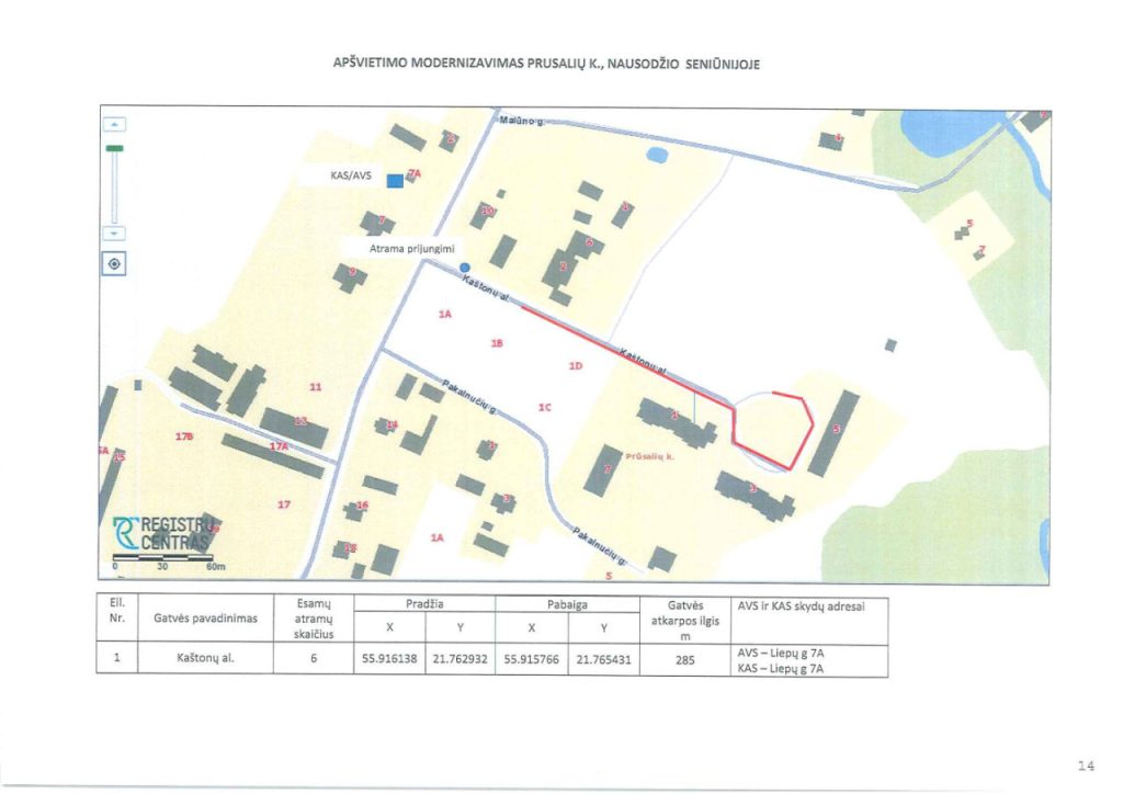 Projekto „Plungės rajono savivaldybės gatvių apšvietimo kokybės gerinimas, (II etapas)” įgyvendinimas. Prūsalių k.