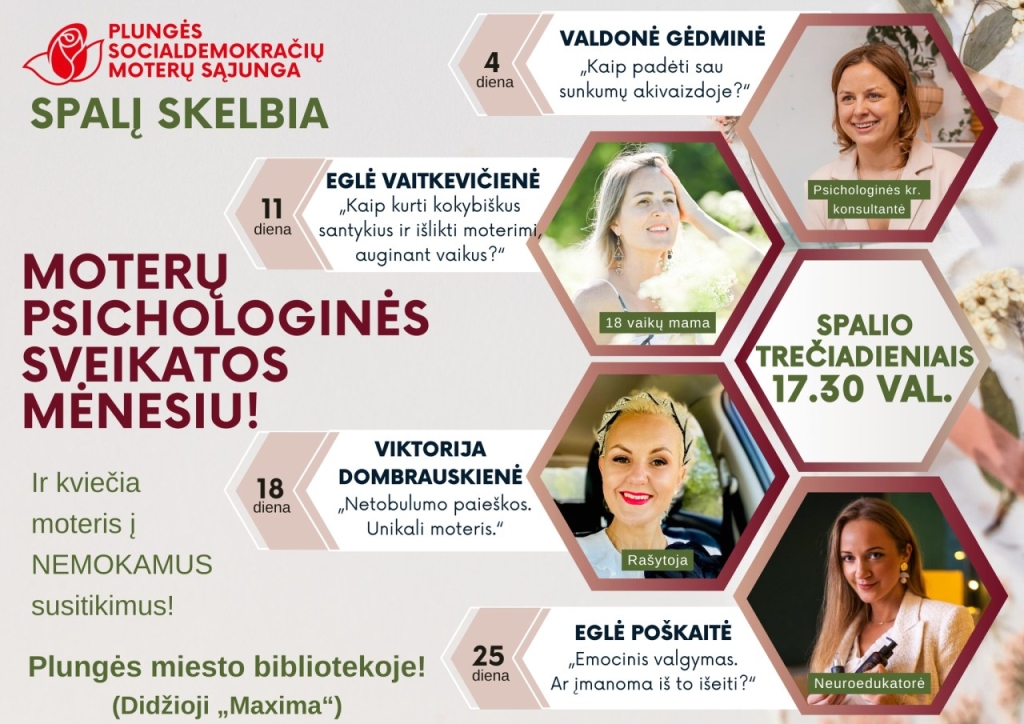 Susitikimų ciklas „Spalis - moterų psichologinės sveikatos mėnuo".