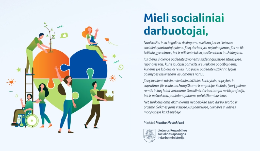 Lietuvos socialinių darbuotojų dienai. LR Socialinės apsaugos ir darbo ministrės M.Navickienės sveikinimas