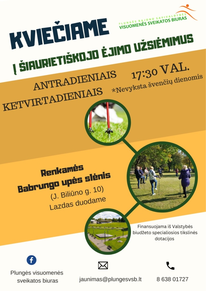 Šiaurietiškasis ėjimas vyks kiekvieną antradienį ir ketvirtadienį iki gruodžio mėnesio pabaigos