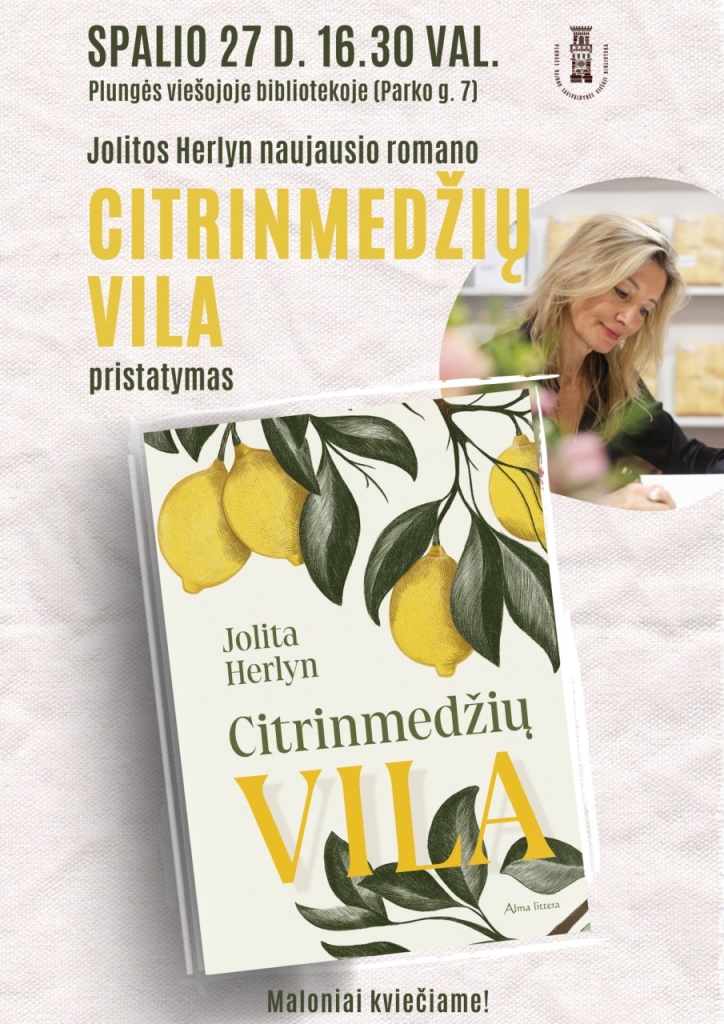 2023-10-27 Jolitos Herlyn romanas "Citrinmedžių vila", pristatymas bibliotekoje