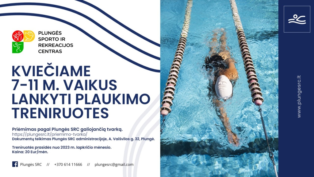 Kvietimas į plaukimo treniruotes 7-11 metų vaikams
