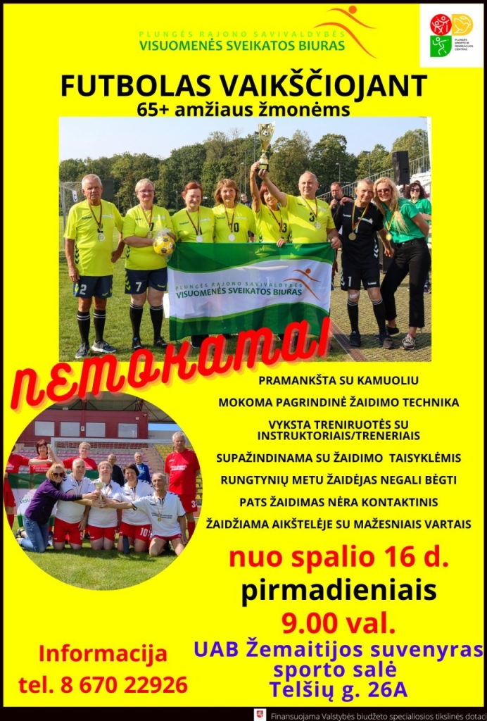 Futbolas vaikščiojant, užsiėmimai 65+ amžiaus žmonėms