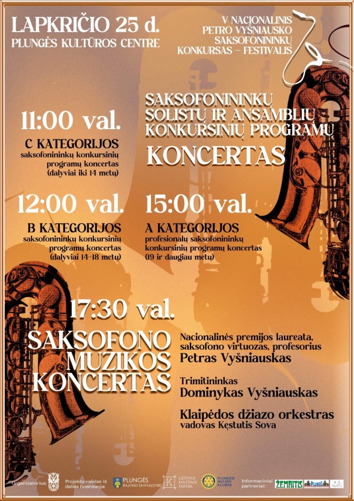 2023-11-25 V-asis Nacionalinis Petro Vyšniausko saksofonininkų konkursas - festivalis, programa