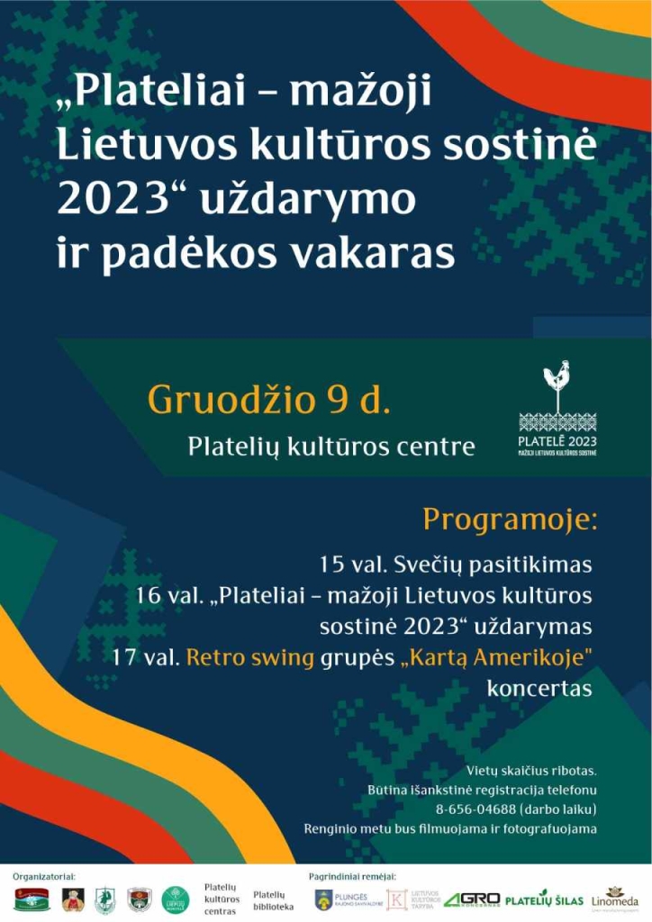 2023-12-09 "Plateliai - mažoji Lietuvos kultūros sostinė 2023" uždarymo ir padėkos vakaras. Programa