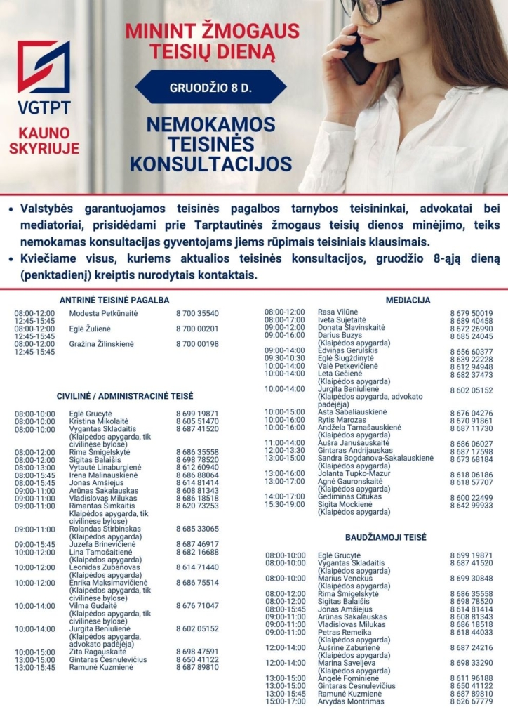 Tarptautinė žmogaus teisių diena, teisinės konsultacijos gyventojams Kaune