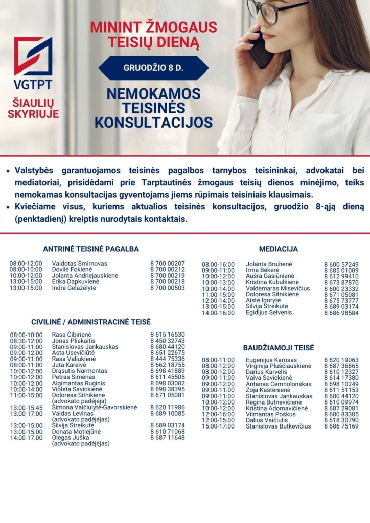 Tarptautinė žmogaus teisių diena, teisinės konsultacijos gyventojams Šiauliuose