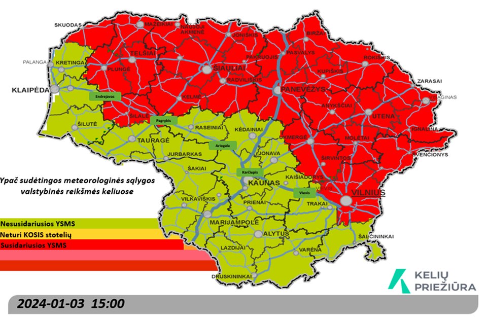 Meteorologinės sąlygos Lietuvos keliuose, žemėlapis