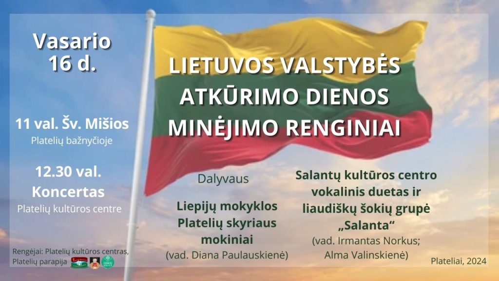 Vasario 16 d. renginiai: Šv.Mišios ir koncertas