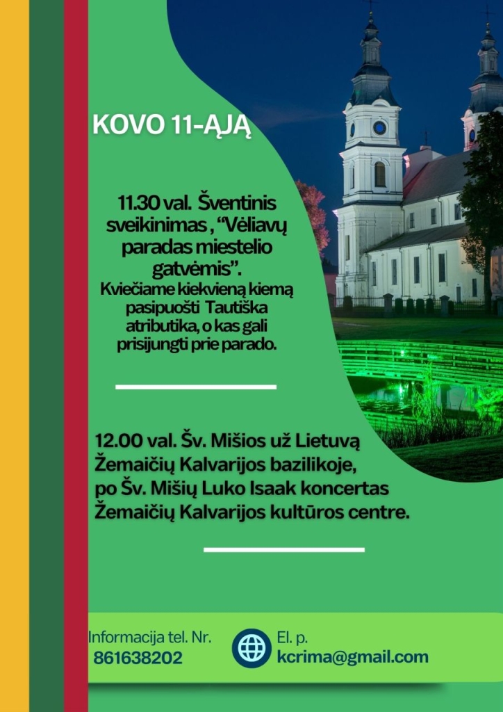 2024-03-11 Lietuvos nepriklausomybės atkūrimo diena, renginiai: Šv.Mišios, Luko Isaak koncertas
