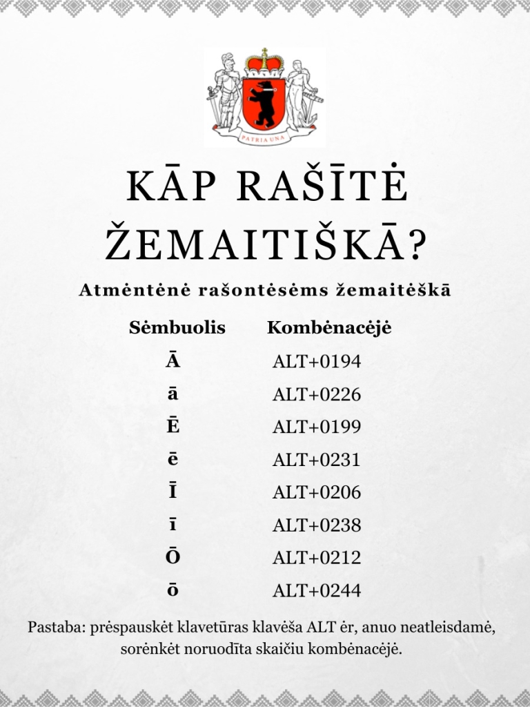 Žemaitiškų raidžių rašymas