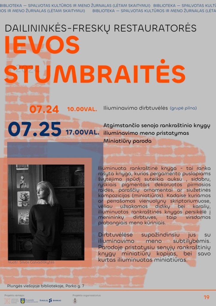 Dailininkė-freskų restauratorė Ieva Stumbraitė atvyksta į Plungės viešąją biblioteką
