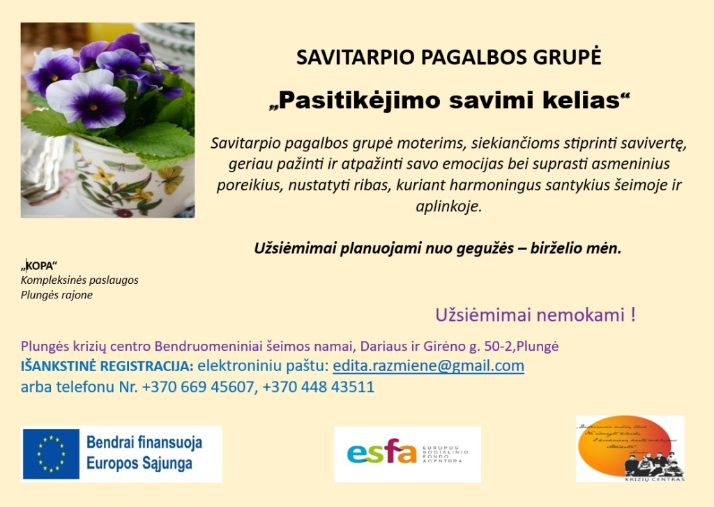 SAVITARPIO PAGALBOS GRUPĖ „Pasitikėjimo savimi kelias“