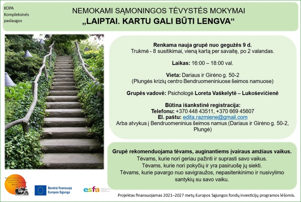 Sąmoningos tėvystės mokymai „Laiptai. Kartu gali būti lengva“