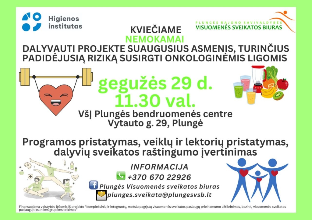 Gegužės 29 d. 11:30 – susitikimas su asmenimis, turinčiais padidėjusią riziką susirgti onkologinėmis ligomis