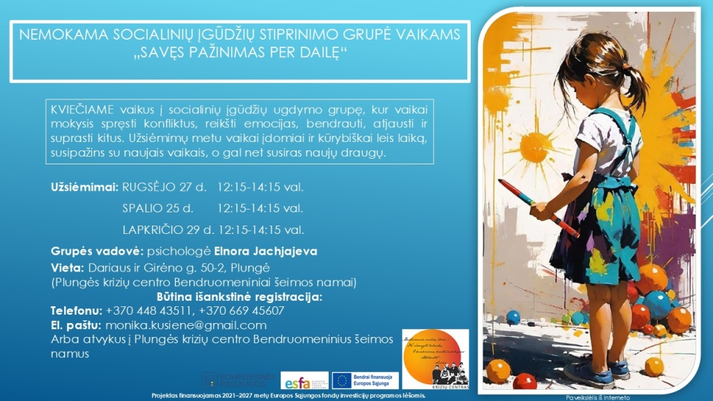 Socialinių įgūdžių lavinimo grupė "Savęs pažinimas per dailę"