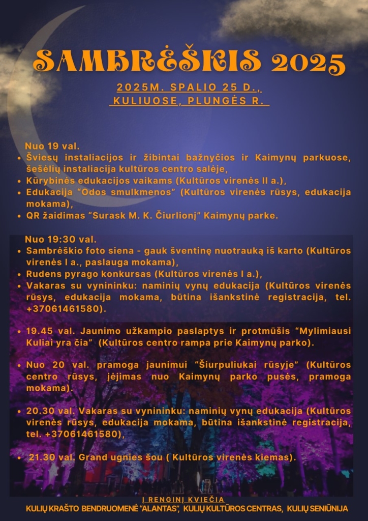 Šviesų instaliacijos, edukacijos, rudens pyrago konkursas, protmūšis ir kt.