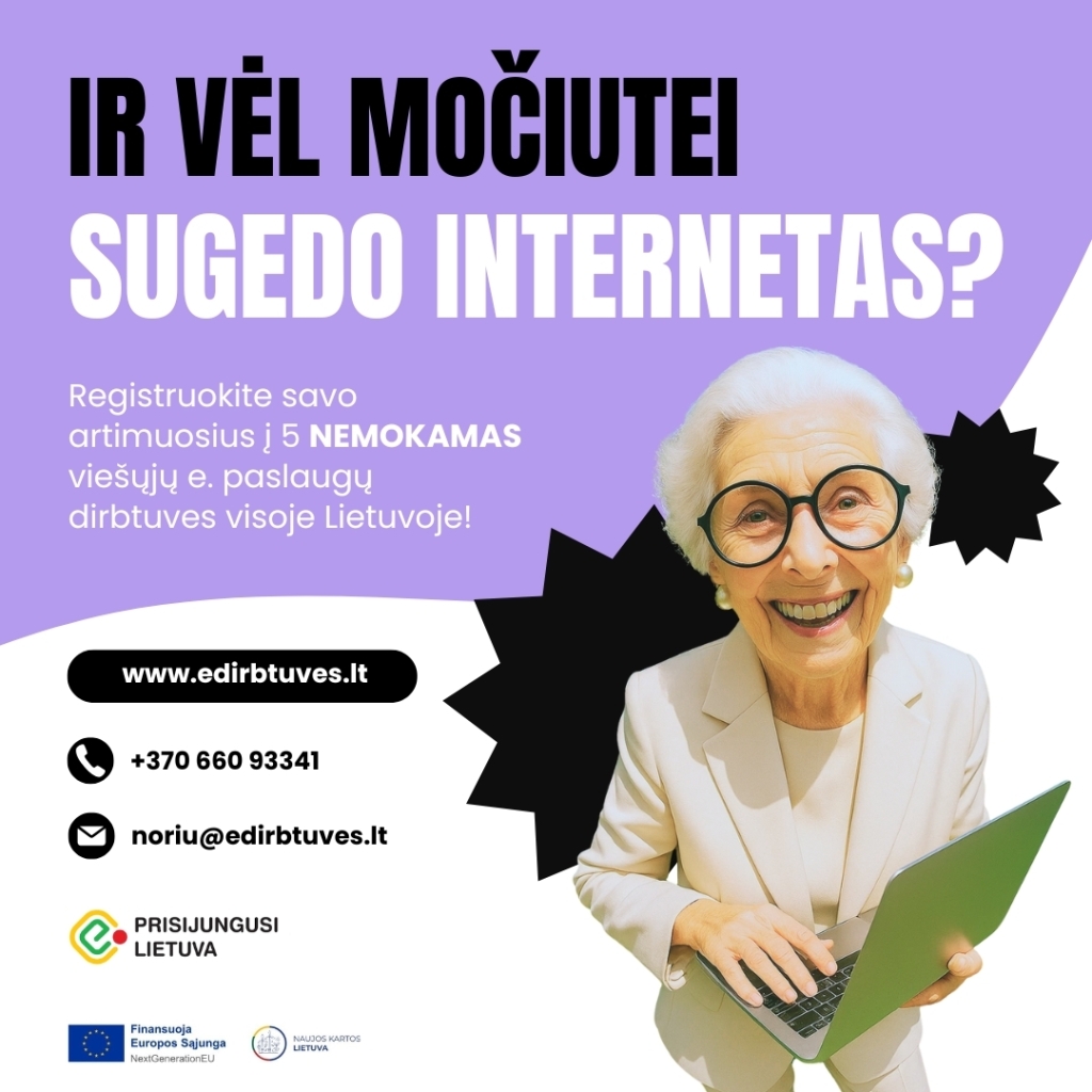 Vyresnio amžiaus moteris su kompiuteriu