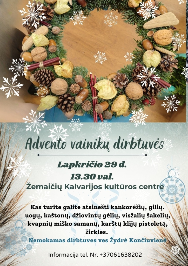 Advento vainikas su riešutais ir kankorėžiais