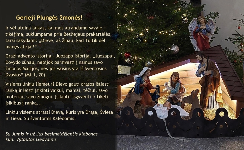 Klebono kun. Vytauto Gedvainio sveikinimas šalia prakartėlės