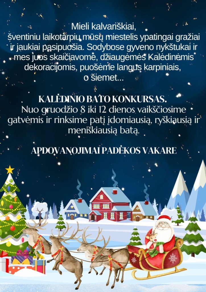 Per sniegą važiuoja Kalėdų senelis su elniais