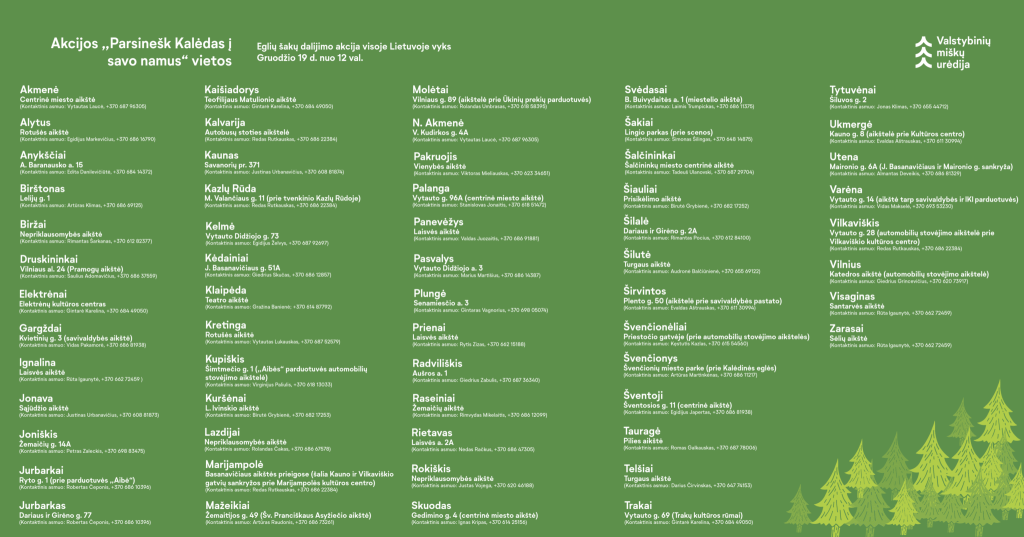 Akcijos „Parsinešk Kalėdas į savo namus" vietų sąrašas