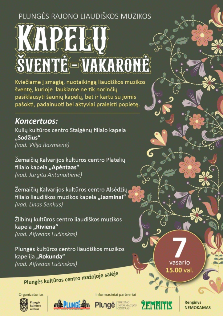Plungės rajono liaudiškos muzikos kapelų šventė–vakaronė.