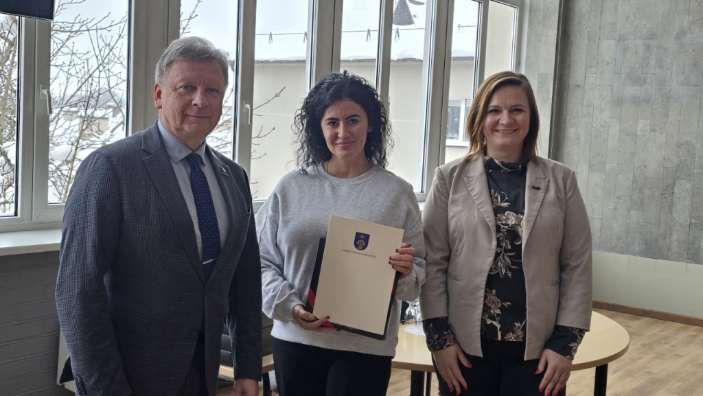 Savivaldybės meras Audrius Klišonis ir mero patarėja Anastasija Bojog (dešinėje)