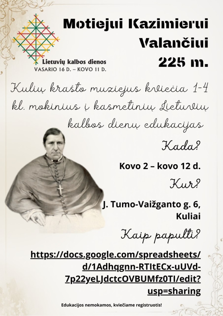 Lietuvių kalbos dienų minėjimas ir edukacijos rajono 1-4 kl. moksleiviams Kulių kultūros centre.