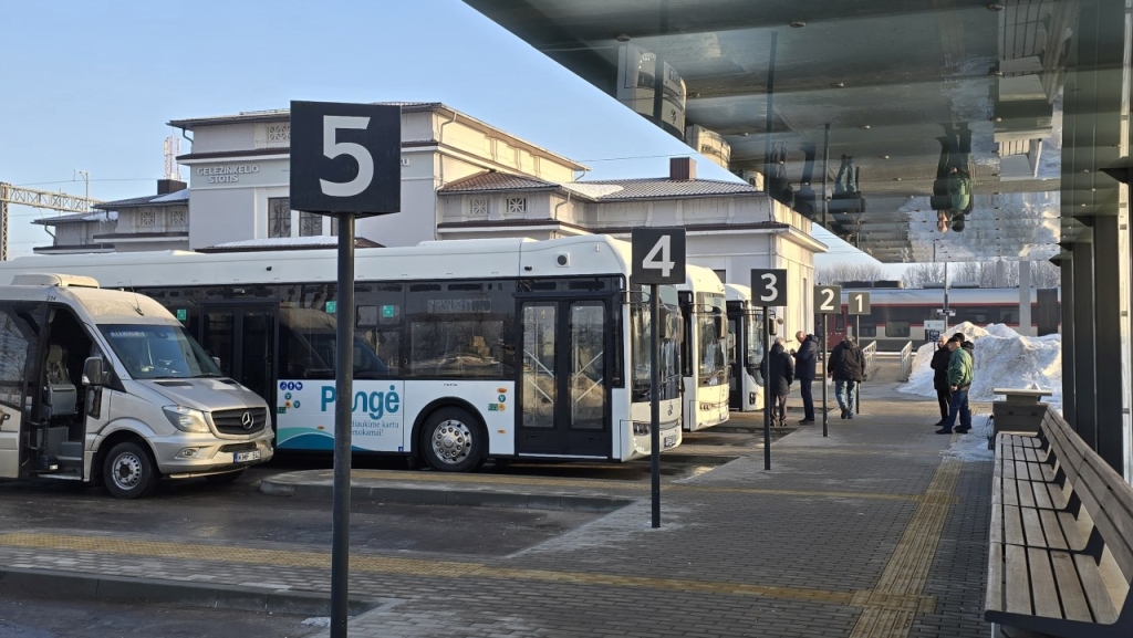 Įsigytieji 6 miesto tipo elektriniai „King Long“ markės autobusai autobusų stotyje